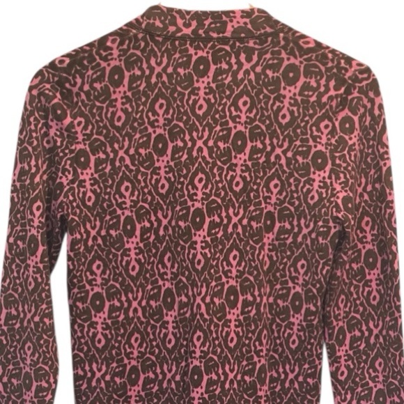 Tory Burch Merino Wool Cardigan Sweater, Pink and Brown Print, Logo Buttons, S - Picture 6 of 15